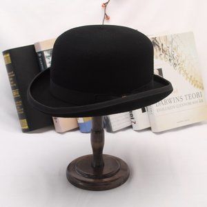 100% Wool Felt Derby Bowler Hat For Men Women Satin Lined